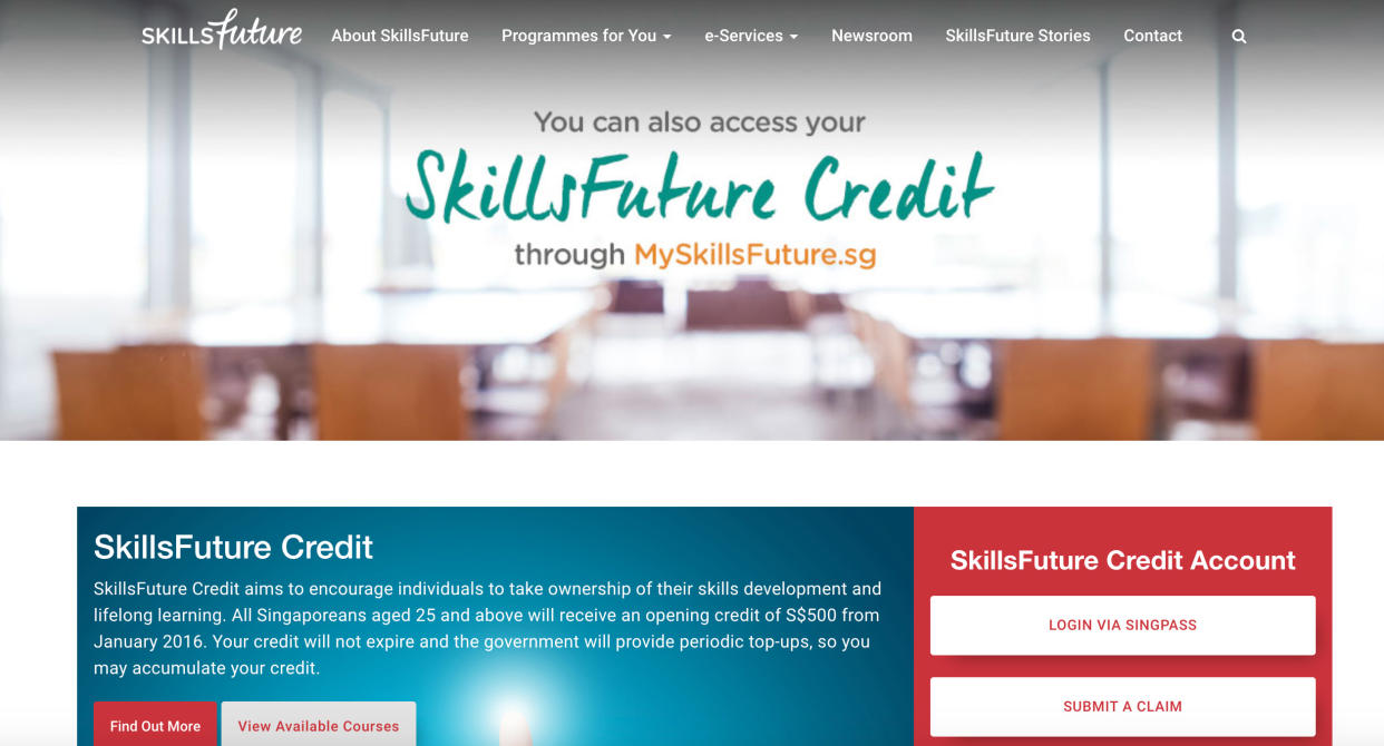 A screenshot of the SkillsFuture website
