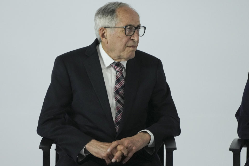 David Kershenobich looks on during his presentation as Health Secretary during a press conference where incoming President Claudia Sheinbaum announced another six members of her Cabinet, in Mexico City, Thursday, June 27, 2024. (AP Photo/Fernando Llano)