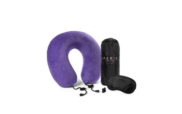 Micro Bead Travel Pillow Memory Foam U Shaped Neck Pillow Cushion for Plane  purple