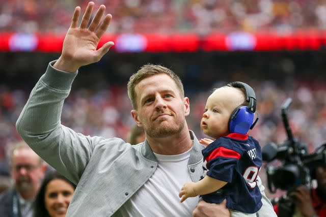 <p>Leslie Plaza Johnson/Icon Sportswire via Getty</p> JJ Watt and son Koa