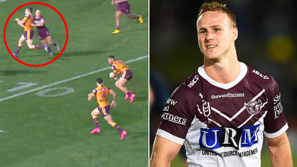 Pictured left, Daly Cherry-Evans was accused of milking a crucial penalty against Brisbane.
