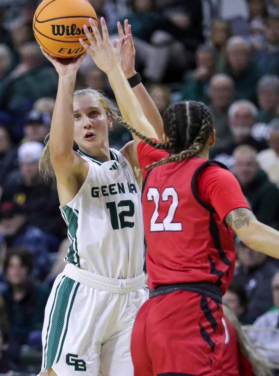 UWGB's Callie Genke shoots against Youngstown State in a Horizon League quarterfinal game Thursday at the Kress Center. Genke was named co-sixth person of the year in the league.