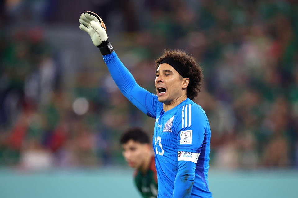 DOHA, QATAR - NOVEMBER 22: Guillermo Ochoa of Mexico reacts during the FIFA World Cup Qatar 2022 Group C match between Mexico and Poland at Stadium 974 on November 22, 2022 in Doha, Qatar. (Photo by Alex Grimm/Getty Images)