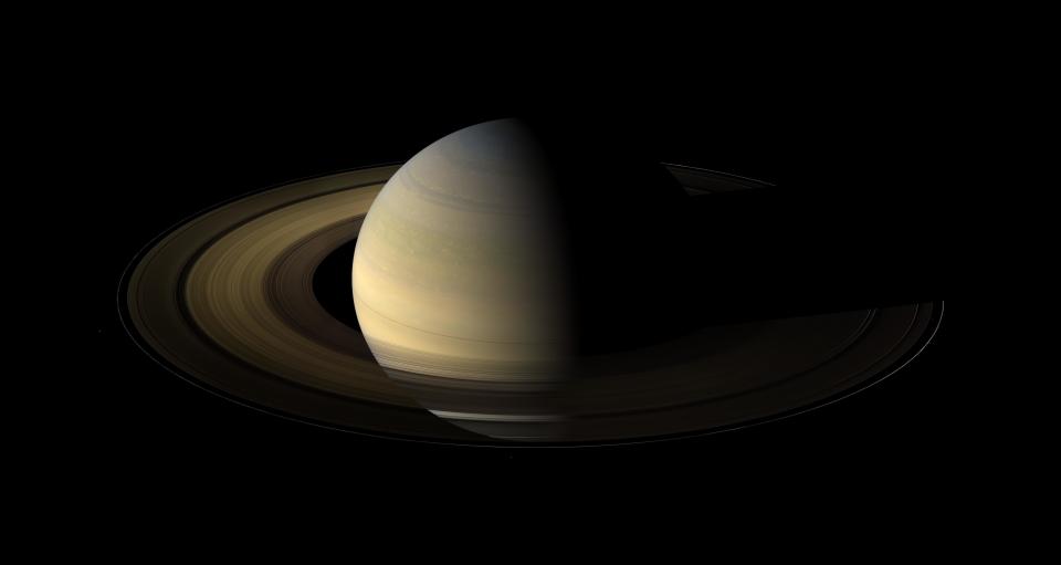 Of the countless equinoxes Saturn has seen since the birth of the solar system, this one, captured here in a mosaic of light and dark, is the first witnessed up close by an emissary from Earth on August 12, 2009.