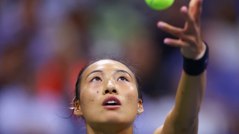 Zheng Qinwen, who falls to 0-3 against Sabalenka, was coming off the latest finish in a women's match in US Open history. - Andrew Kelly/Reuters