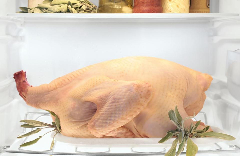 <p><a href="https://www.thedailymeal.com/cook/how-to-thaw-frozen-turkey-thanksgiving?referrer=yahoo&category=beauty_food&include_utm=1&utm_medium=referral&utm_source=yahoo&utm_campaign=feed" rel="nofollow noopener" target="_blank" data-ylk="slk:Thawing a turkey is an easy process;elm:context_link;itc:0;sec:content-canvas" class="link ">Thawing a turkey is an easy process</a>, but the preferred method is a lengthy one that can take about a week. To defrost a bird in the refrigerator takes planning. Remove your turkey from the freezer but keep it in its wrapper. Place a sheet pan with high sides on the bottom shelf of your fridge and place the turkey, breast-side up, on the sheet pan. Your turkey needs one day in the refrigerator for every 4 pounds, so a 16-pound bird will need four days. Just don’t count the cooking day in your defrost time. If you’re making that 16-pound turkey on Thanksgiving Day, start the defrosting process on Sunday. Your turkey will be safe in the fridge for two days after it’s been thawed, so don’t be afraid to start the defrosting process a little early.</p>