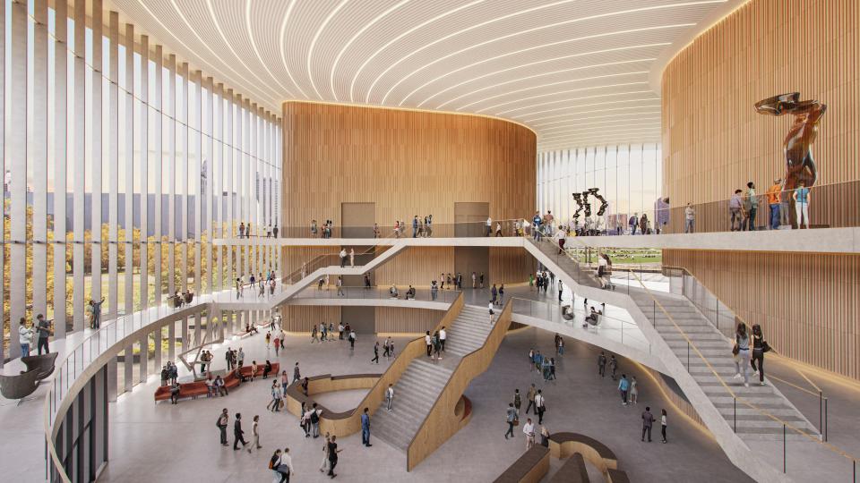 An internal rendering showing conceptual plans by the Columbus Symphony Orchestra for a new $275-million music hall on city of Columbus-owned land near COSI.