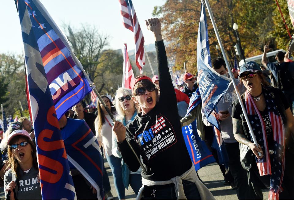 Supporters of US President Donald Trump rally in Washington, DC, on Saturday. Source: Getty