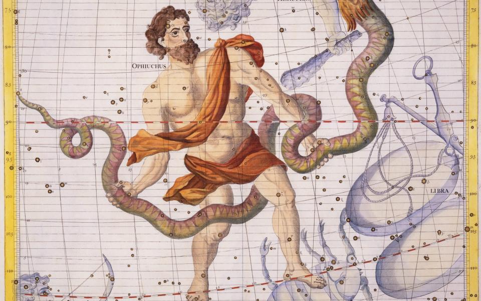 The constellation, which comes from Greek words meaning 'serpent bearing', is commonly represented by a man wrestling a snake