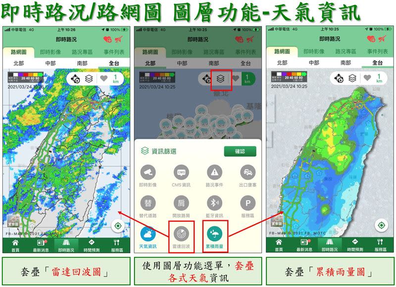 「高速公路1968」APP介接中央氣象局天氣資訊。（圖／高公局提供）