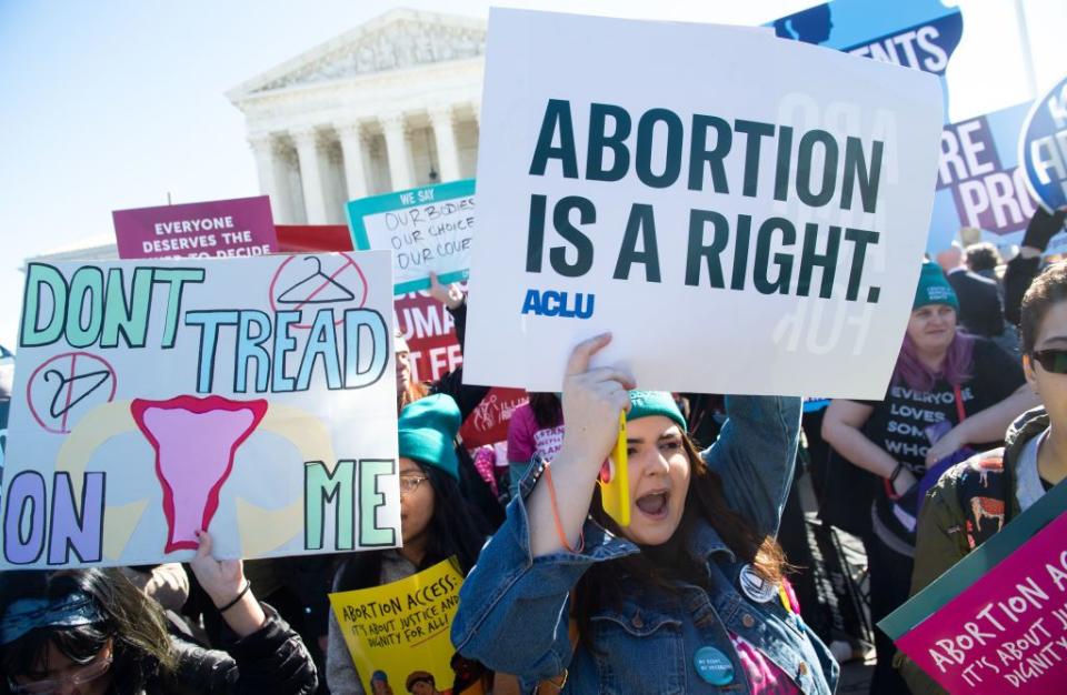 pro choice activists supporting legal access to abortion protest during a demonstration outside the us supreme court in washington, dc, march 4, 2020, as the court hears oral arguments regarding a louisiana law about abortion access in the first major abortion case in years the united states supreme court on wednesday will hear what may be its most significant case in decades on the controversial subject of abortion at issue is a state law in louisiana which requires doctors who perform abortions to have admitting privileges at a nearby hospital photo by saul loeb afp photo by saul loebafp via getty images