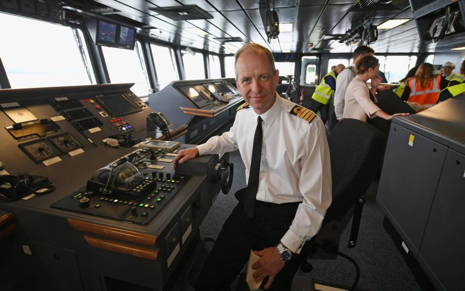 Commanding Officer Captain Jerry Kyd onboard the HMS Queen Elizabeth Aircraft Carrier at Rosyth Dockyard - Credit: Jeff J Mitchell/Getty