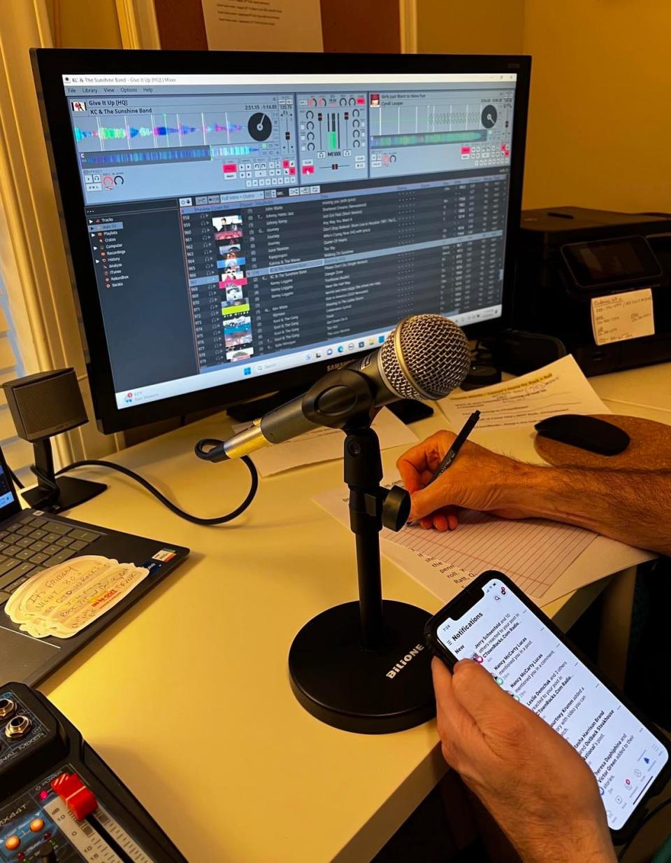 Brian Kelly, a former Alliance and Canton DJ in the 1980s and '90s, is shown during his Friday night '80s music show for the internet-based CTown Rocks radio station in Canton.