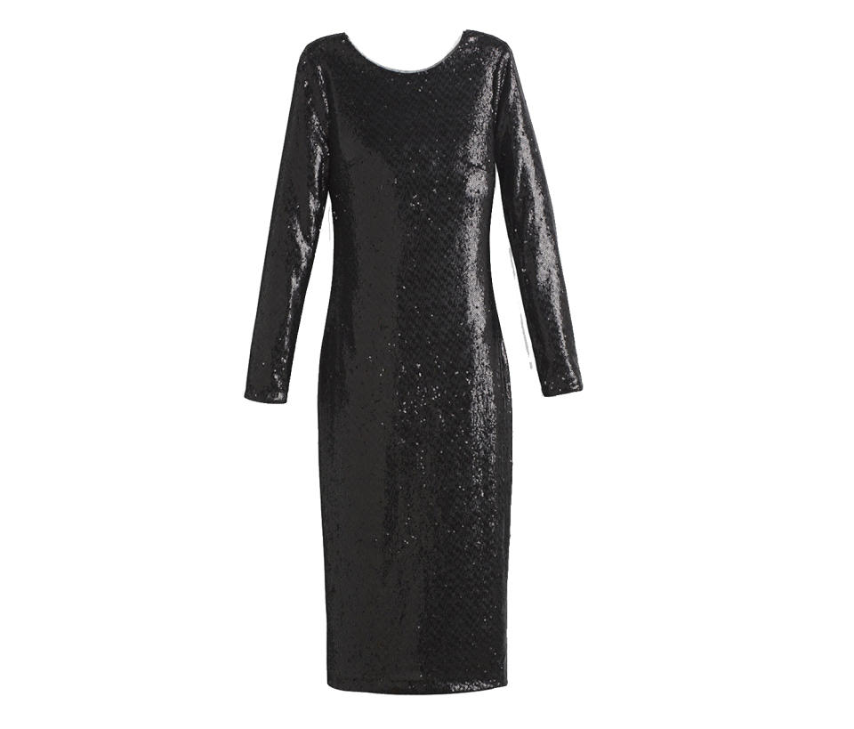 White House Black Market Long Sleeve Black Sequin Sheath Dress