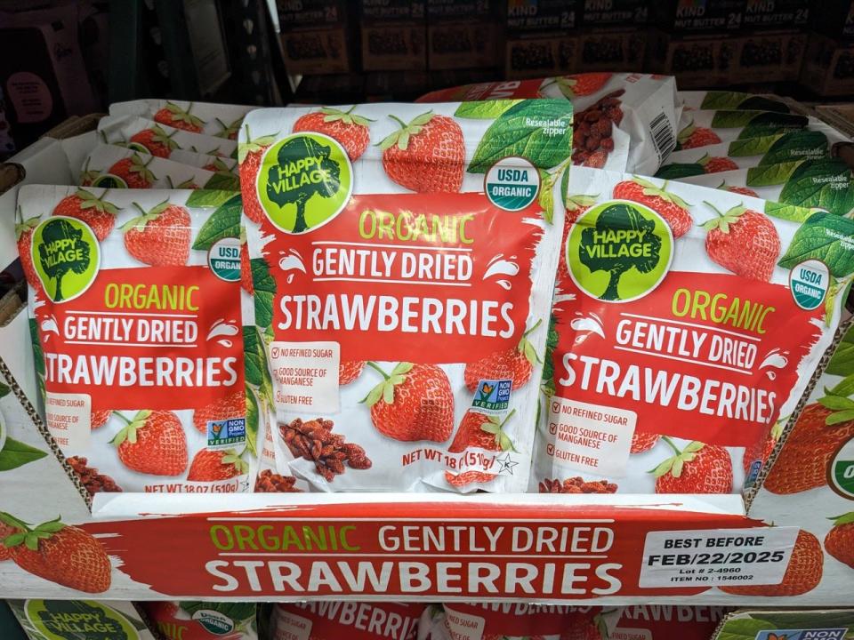 Dried strawberry packages at Costco