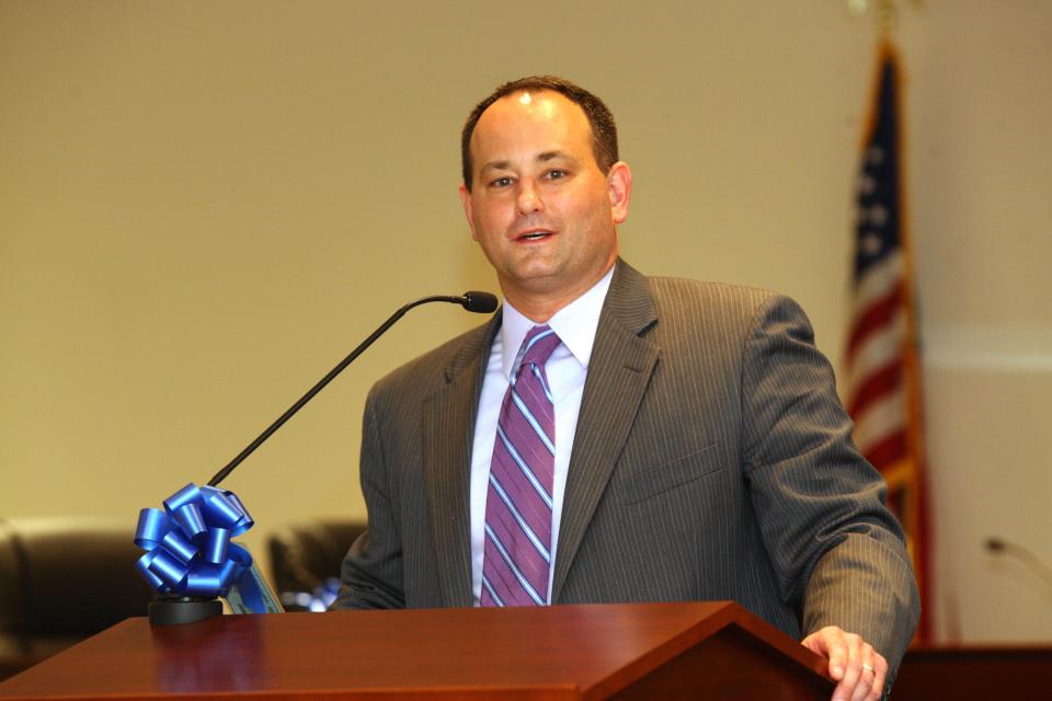 Charles Sampson, Superintendent of Schools during Freehold Regional High School District state of the school address held at Howell township administrative complex. Wednesday March 19, 2014  Noah K. Murray/ Special for the Asbury Park Press
ASB 0321 Freehold Schools Address