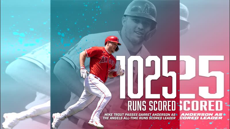 楚奧特（Mike Trout）連3場比賽開轟，得分寫隊史紀錄。（圖／翻攝自天使推特）