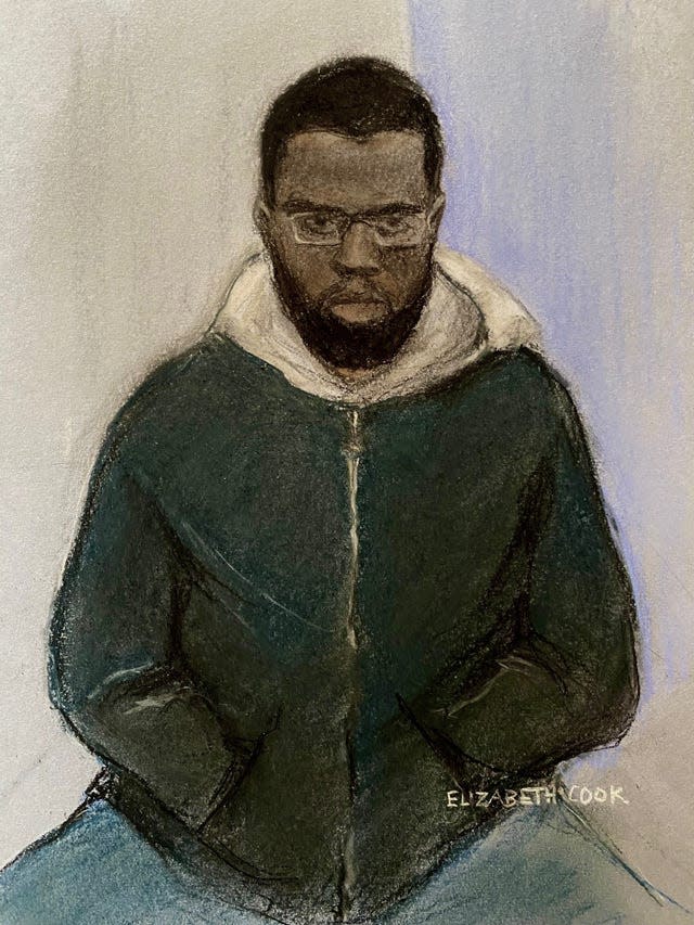 Court artist sketch Nottingham killer Valdo Calocane on Wednesday (Elizabeth Cook/PA)