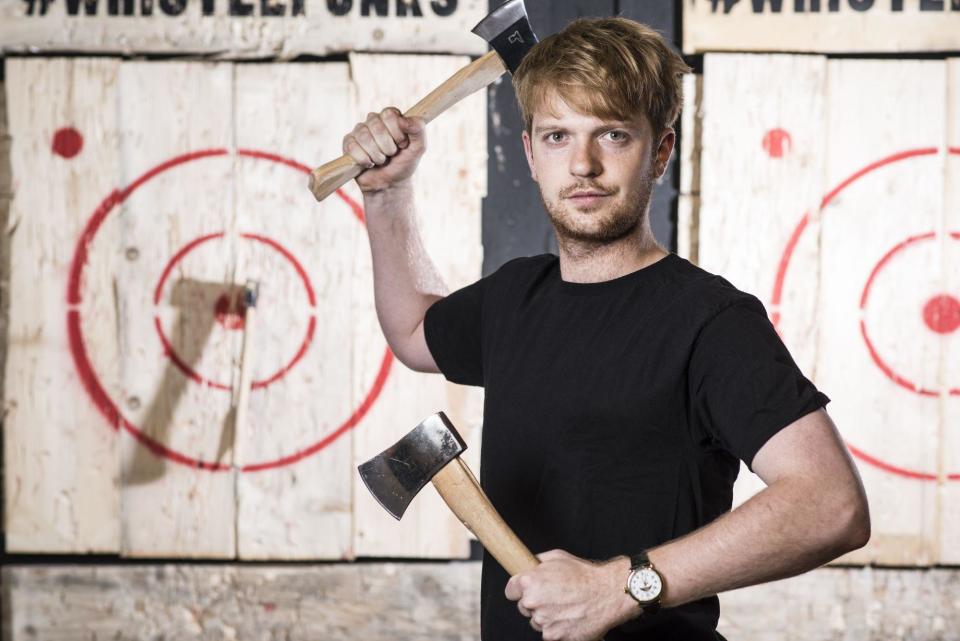 Touch wood: Samuel Fishwick, goes urban axe-throwing: Daniel Hambury/Stella Pictures L