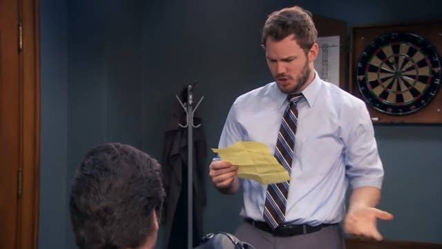 Andy talking to Ron in "Parks and Recreation"