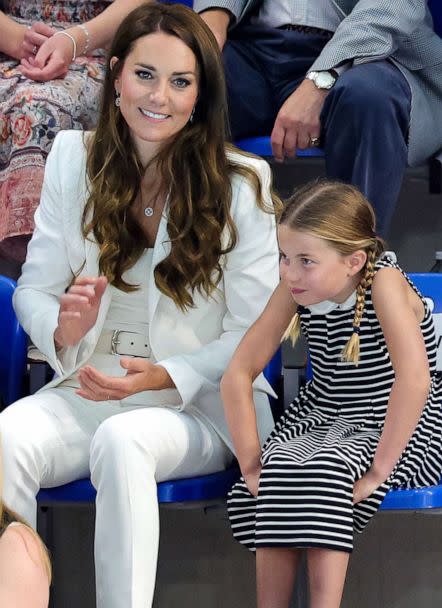 PHOTO: Catherine, Duchess of Cambridge and Princess Charlotte of Cambridge attend the Sandwell Aquatics Centre during the 2022 Commonwealth Games, Aug. 2, 2022, in Birmingham, England. (Chris Jackson/Getty Images)