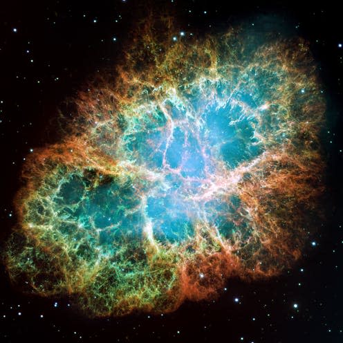 <span class="caption">The Crab Nebula is a remnant of a supernova, a source of neutrinos.</span> <span class="attribution"><span class="source">NASA, ESA, J. Hester and A. Loll (Arizona State University)</span></span>