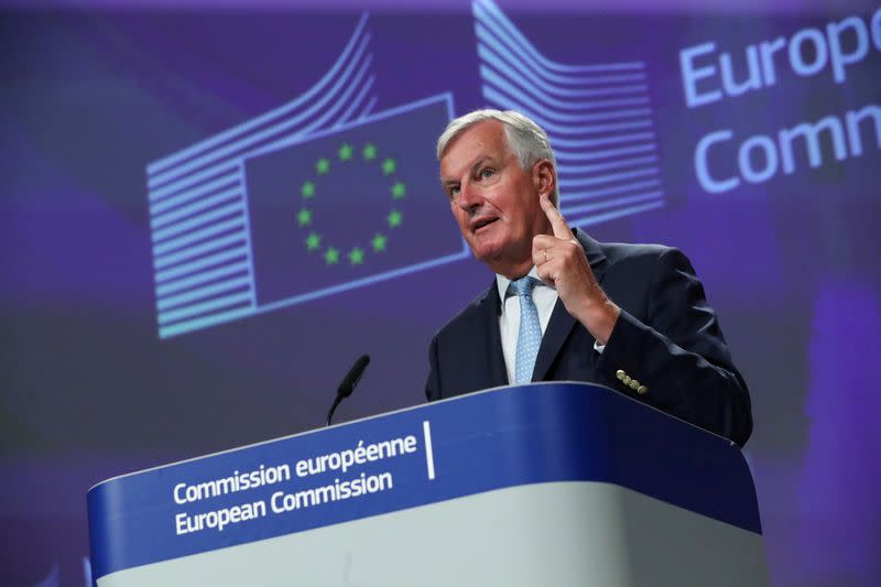 FILE PHOTO: EU's Brexit negotiator Michel Barnier holds a news conference in Brussels