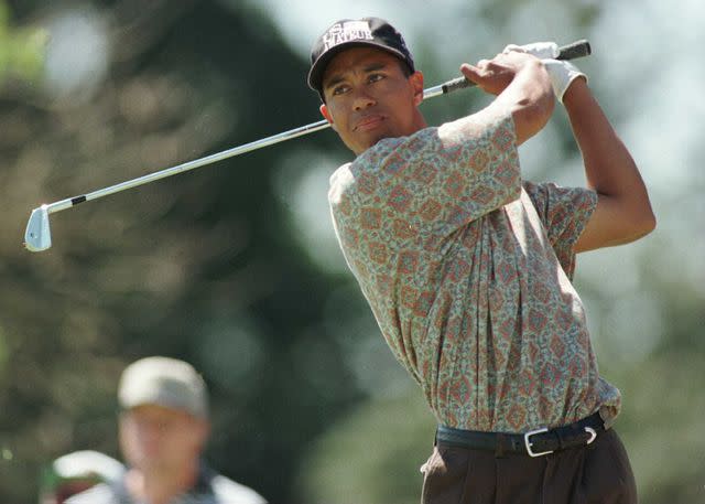 <p>Getty</p> Tiger Woods in 1996