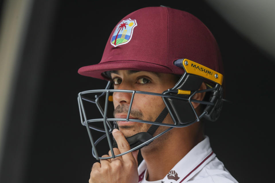 West Indies' Tagenarine Chanderpaul waits to take the filed prior to play on the third day of the first cricket test between Australia and the West Indies in Perth, Australia, Friday, Dec. 2, 2022. (AP Photo/Gary Day)