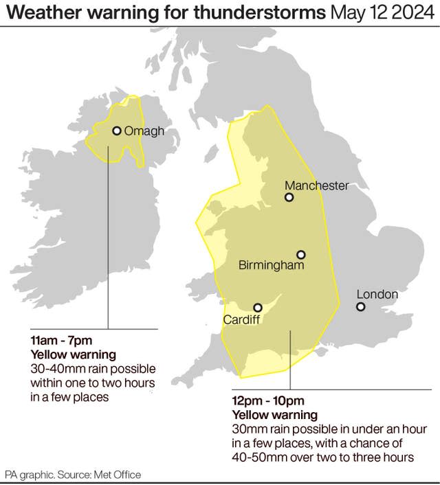 Weather warning for thunderstorms May 12 2024