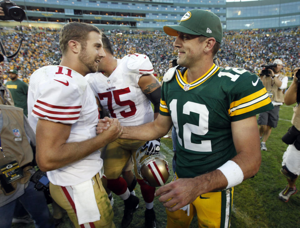 NFL history would have been much different if the San Francisco 49ers would have taken Aaron Rodgers (12) over Alex Smith in the 2005 NFL Draft. (AP Photo/Mike Roemer)