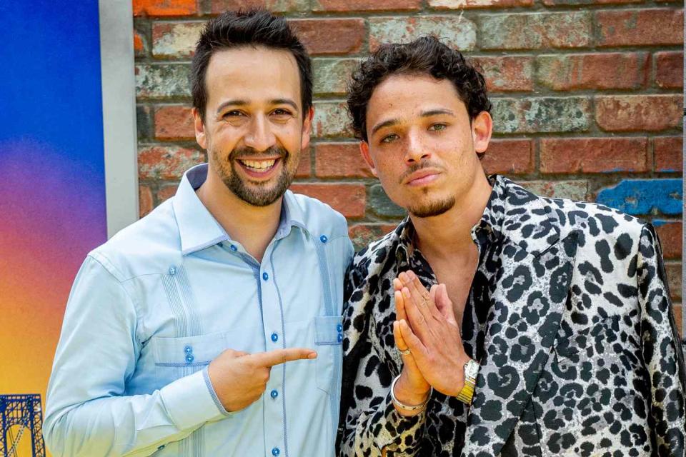 <p>Roy Rochlin/WireImage</p> Lin-Manuel Miranda and Anthony Ramos at the premiere of 