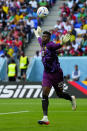 Cameroon's goalkeeper Andre Onana eyes the ball during the World Cup group G soccer match between Switzerland and Cameroon, at the Al Janoub Stadium in Al Wakrah, Qatar, Thursday, Nov. 24, 2022. (AP Photo/Petr Josek)