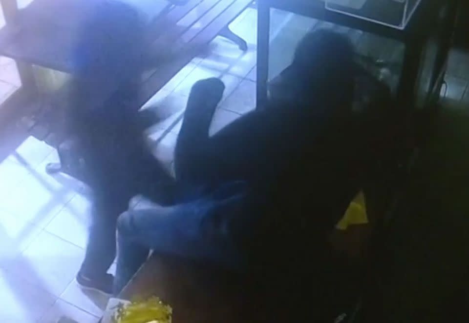 The men can be seen smashing the bakery till open. Photo: 7 News