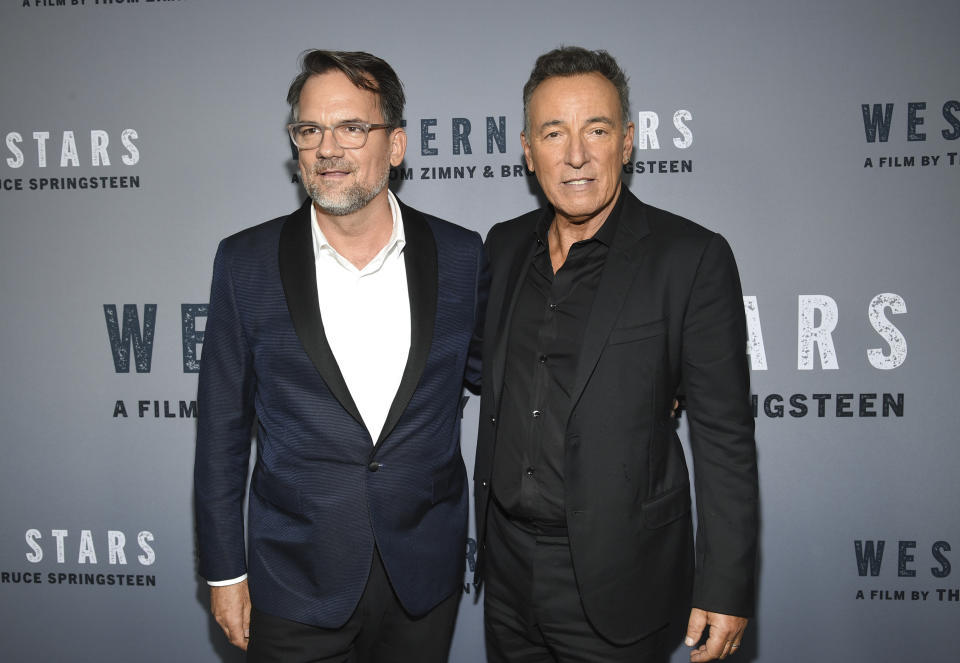 Co-directors Thom Zimny, left, and Bruce Springsteen pose together at the special screening of "Western Stars" at Metrograph on Wednesday, Oct. 16, 2019, in New York. (Photo by Evan Agostini/Invision/AP)