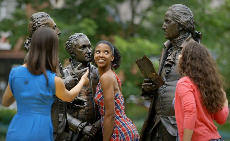 Phillipa Soo, Renée Elise Goldsberry, and Jasmine Cephas Jones in 'Hamilton's America' (Credit: PBS)