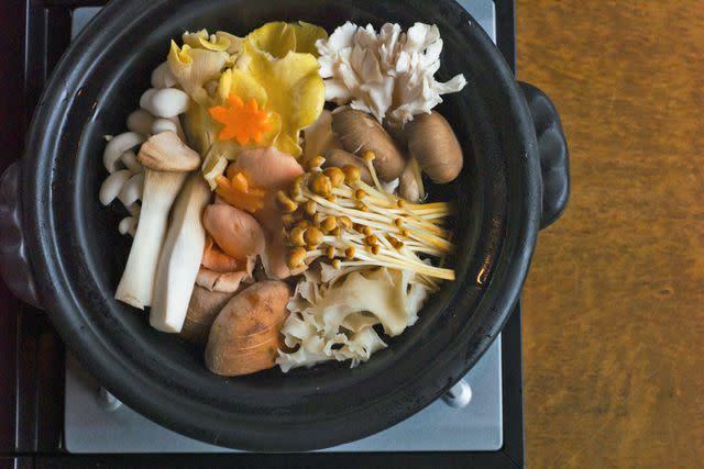 <p>Max Houtzager</p> A seasonal mushroom hot pot at Hoshinoya, a century-old resort in the town of Karuizawa, Japan.