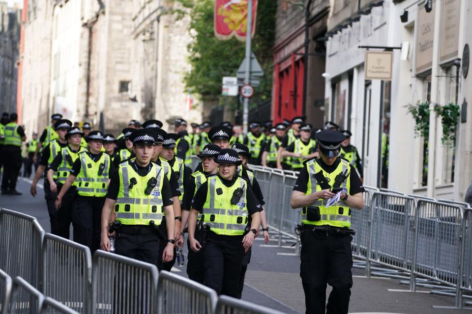 Police officers on the Royal Mile in the Scottish capital. (PA)