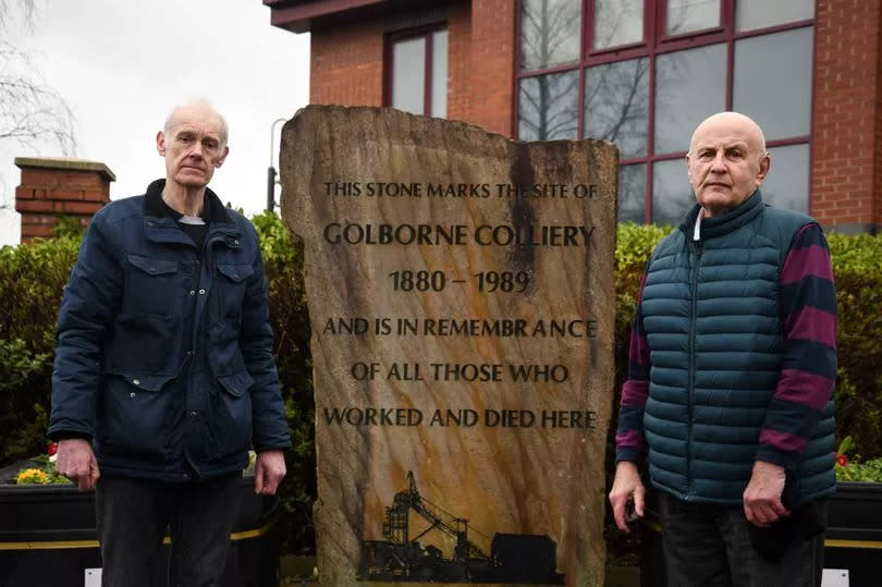 Former miners Derek Doherty and Eric Foster at the Golborne Mining Disaster Memorial -Credit:ABNM Photography