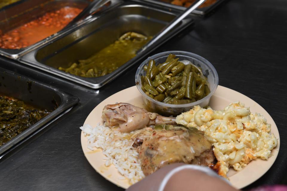 Crazy & Edible Creations is a soul food restaurant in Lyman. The restaurant offers made-to-order meals during the week and a soul food line on Sundays. Owners are Joyce and Douglas Mallory.  Baked chicken and a side of macaroni & cheese, rice and green beans on the line. 