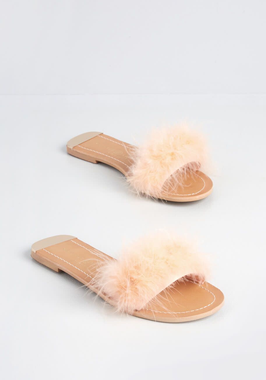 9) Flocking Fabulously in Feathers Slide Sandal