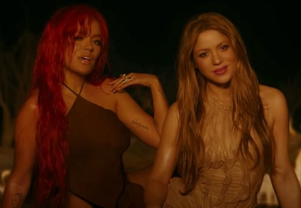 The singer performing alongside Karol G in their new music video (YouTube/Karol G)