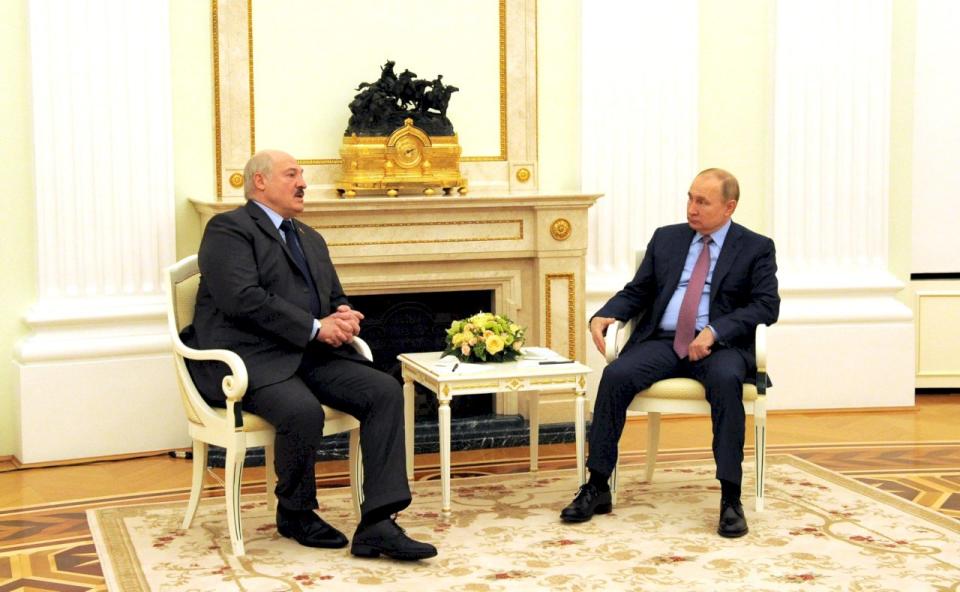俄羅斯總統蒲亭(Vladimir Putin)接見白俄羅斯總統魯卡申柯(Alexander Lukashenko)。資料照片。 (圖:俄國總統府)