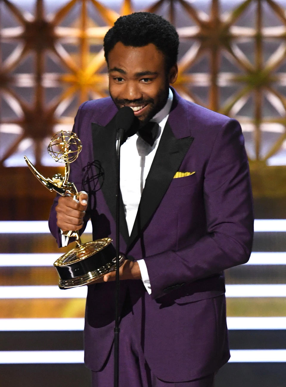 Actor/director Donald Glover accepts Outstanding Directing for a Comedy Series for 'Atlanta' (episode 'B.A.N.') onstage during the 69th Annual Primetime Emmy Awards at Microsoft Theater on Sept. 17, 2017 in Los Angeles, California.&nbsp;