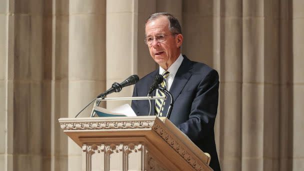 PHOTO: Admiral Michael Mullen, former chairman of the U.S. Joint Chiefs of Staff, speaks during the funeral ceremony of late Senator John Warner at the Washington National Cathedral in Washington, D.C., June 23, 2021. (Oliver Contreras/Sipa/Bloomberg via Getty Images, FILE)