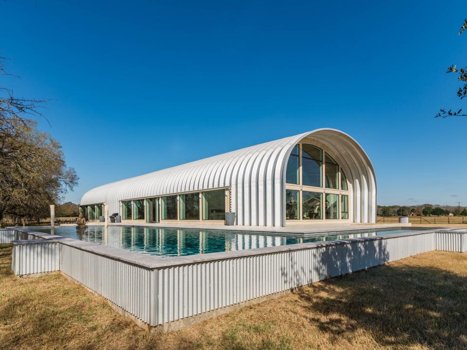 The exterior of the Quonset home