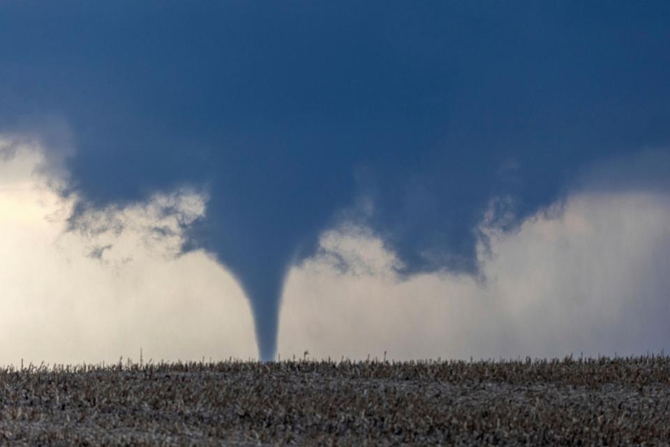 A tornado is seen near north of Waverly, Neb., on Friday, April 26, 2024. (Chris Machian/Omaha World-Herald via AP)