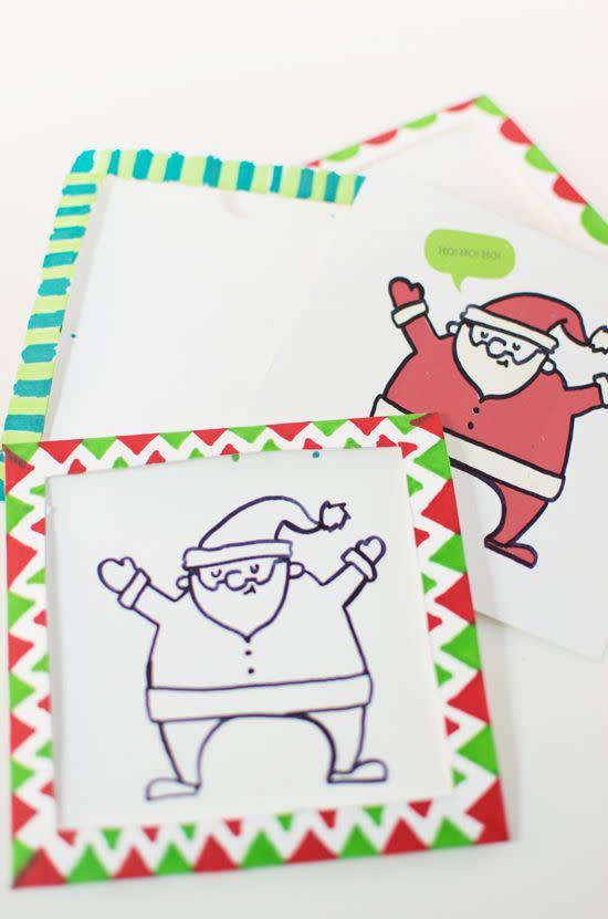 <p>Now you see him in color, now you don't! This fun illusion, made possible through a "magic" frame, will delight little ones. </p><p><em><a href="http://www.hellowonderful.co/post/DIY-MAGIC-TRICK-CHRISTMAS-CARD" rel="nofollow noopener" target="_blank" data-ylk="slk:Get the tutorial at Hello Wonderful »;elm:context_link;itc:0;sec:content-canvas" class="link ">Get the tutorial at Hello Wonderful »</a></em><br></p>