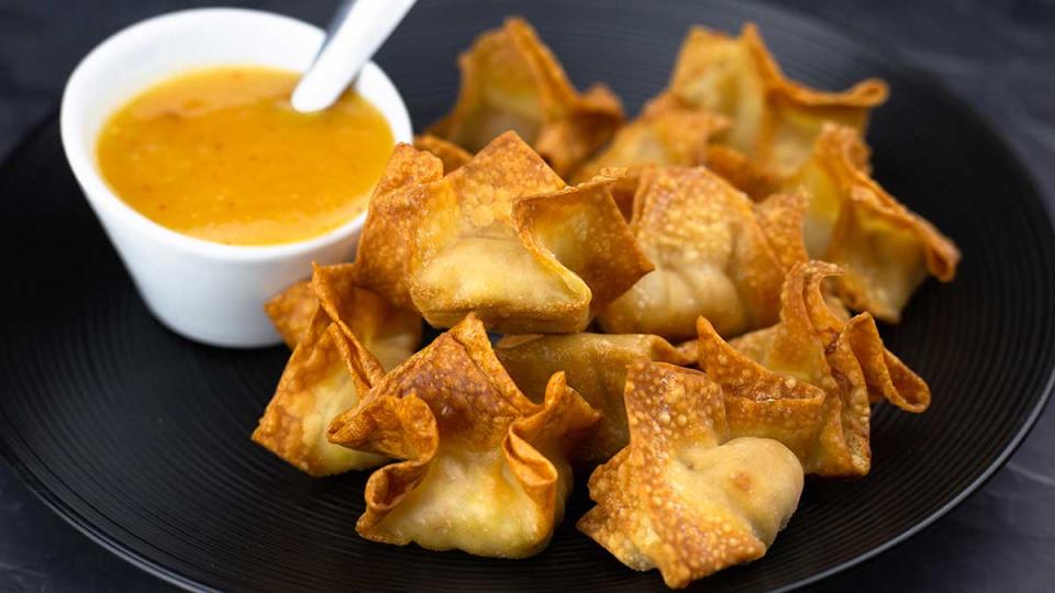 <p>The Salted Pepper</p><p>Delicious crab Rangoon in the air fryer.</p><p><strong>Get the recipe: <a href="https://thesaltedpepper.com/crab-rangoon/" rel="nofollow noopener" target="_blank" data-ylk="slk:Air Fryer Crab Rangoon;elm:context_link;itc:0;sec:content-canvas" class="link ">Air Fryer Crab Rangoon</a></strong></p>