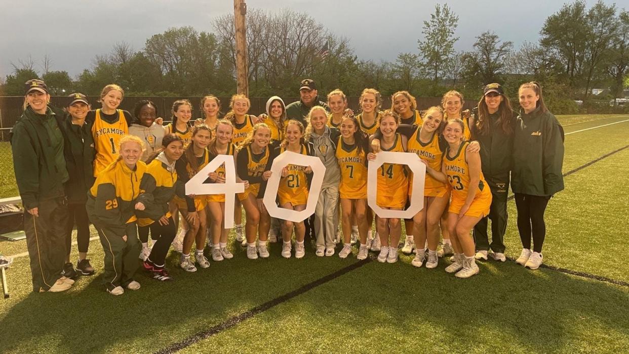 Sycamore head girls lacrosse coach Eddie Clark earned his 400th career win April 23, 2024, at Fairfield.